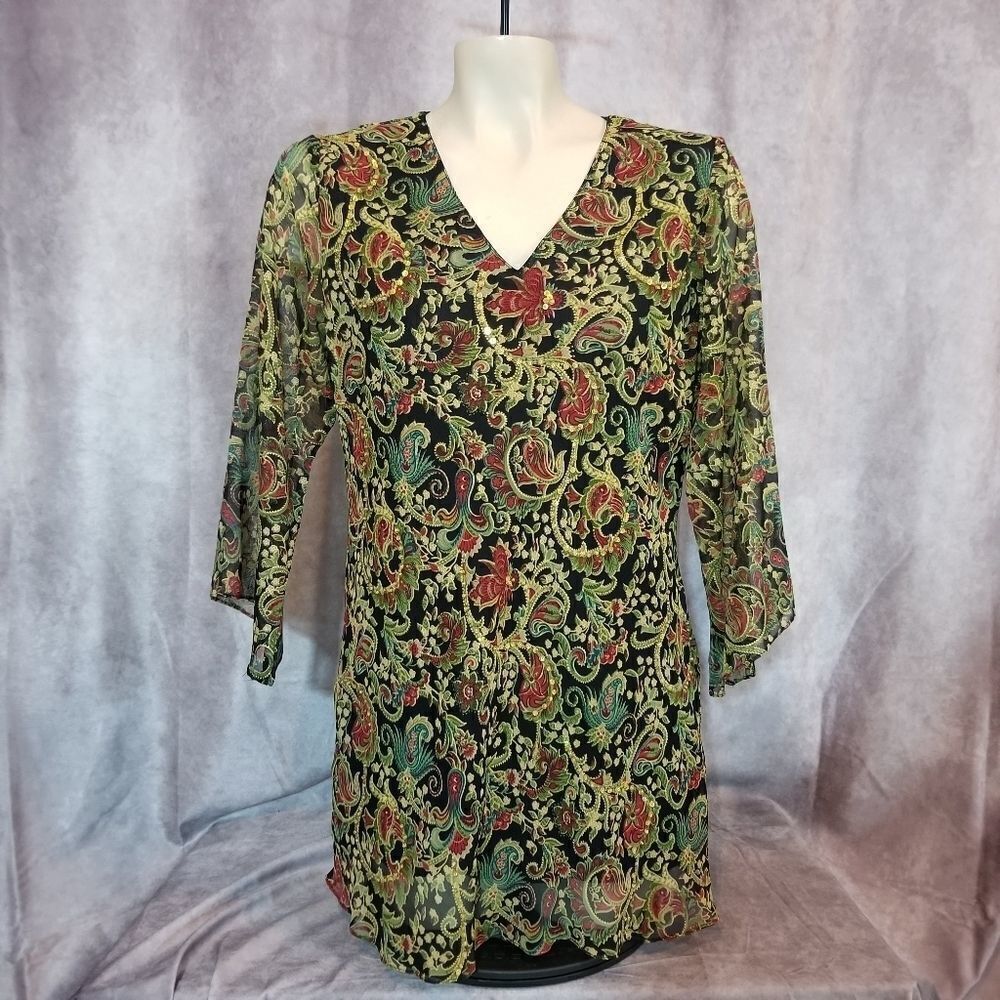 Signature Sequined Paisley Tunic Size Medium - Picture 2 of 5